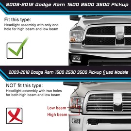 SOCKIR Headlight Assembly Compatible with 2009-2012 Dodge Ram 1500 2500 3500 Pickup Driver and Passenger Side Bulbs Included (Not fits Quad Beam Headlight Models)