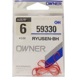 Owner Worm Hook Platelets Red Fishing Hooks for Fishing with Worm (Dewworms, Dendorbena, Redworms) Worm Hook, Hook with 1 Barb at the Tip and 2 Barbs on the Hook Leg, Size/Package Contents: Size 6 - 9