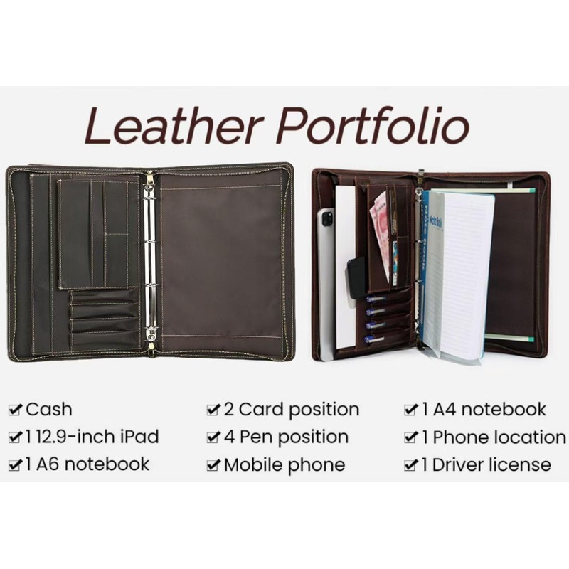 UPRESYE Zippered Padfolio Organizer, Leather Planner Binder, 12.9 Inch Portfolio