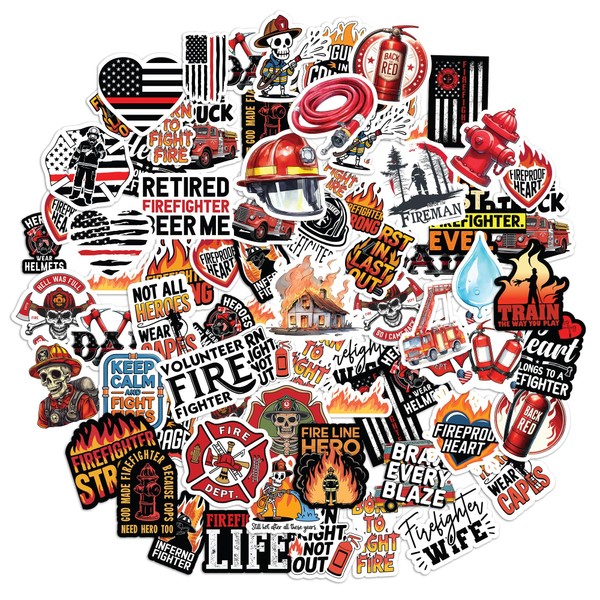 50Pcs Firefighter Hero Stickers - Bold and Brave Firefighting Designs