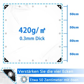 Waterproof Transparent PVC Tarpaulin with Eyelets 420 g/m² Weatherproof Winterproof Transparent Tarpaulin Tear-Resistant Curtain Balcony Rain Cover for Garden Furniture Greenhouse Gazebo Side Panels