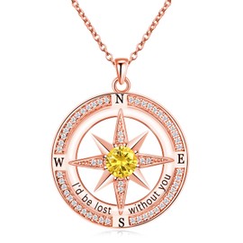 BELLNA S925 Necklace Birthstone Compass Gift for Women Jewelry Sterling Silver Necklace for Wife Wedding Anniversary Girlfriend Birthday Gifts for Her Valentines Day Mom Mothers Day (Rose Gold Nov)