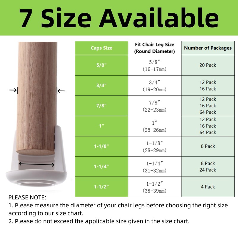 7/8" Chair Leg Tips Caps, Non-Slip Rubber Leg Tips, Stool