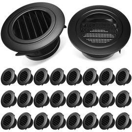 VIHOSE 24 Pcs 4'' ABS Round Vent Cover Plastic Soffit Vents Exhaust Bathroom Vent Cover with Built-in Fly Screen Mesh Air Vent Louver Grille Cover for Bathroom Office Home Kitchen, Black