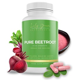 Lily Green Supplements Lily Green Pure Beetroot Capsules | 1300mg Per Serving Beetroot Supplement | Nitric Oxide Boost | Rich in Vitamins & Minerals | Non-GMO, No Artificial Additives | 90 Vegan Capsules | Made in UK