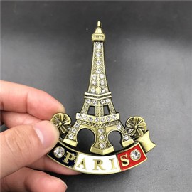 WLngtv 3D Metal Eiffel Tower Paris Magnet, Silver, 1 Count, 1 inch x 1 inch x 0.2 inch, Classical, Vintage, Refrigerator Magnet