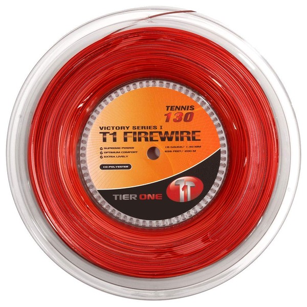 Tier One T1-Firewire Co-Polyester Tennis String (Red, 17 Gauge (1.25 mm) - 200 m Reel)
