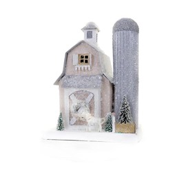 Cody Foster & Co Sparkly White and Silver Farmhouse Christmas Village Horse Barn Multicolor
