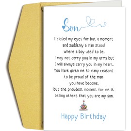 Oamiolek Funny Birthday Card for Son, Sweet Poem Son Birthday Card, Humor Birthday Card for Adult Son, Happy Son Birthday Card from Mom Dad