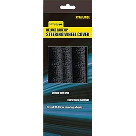 Simply SWC202 Deluxe Lace Up Steering Wheel Cover, SL 41-43cm,Fits Easily, Comfortable to Drive with, Stop Spinning Through Fingers, Black