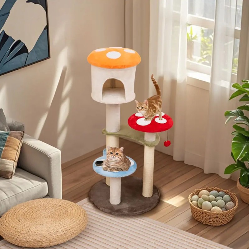 1PC Cute Mushroom Cat Tree with Sisal Scratching Posts Top