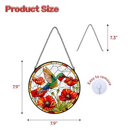 GENANY Humming Bird Stained Glass Window Hanging, Sun Catcher with Metal Chain and Hook, Romantic Gifts for Women Friends Family, Garden Decor, Housewarming Gifts, Outdoor Decor