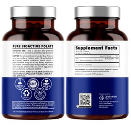 Number One Nutrition Premium L-Methylfolate 12.75MG, Extra Strength 5-MTHF Active Methylfolate Supplement for Energy and Cognitive Support, Gluten-Free and Non-GMO, 120 Capsules