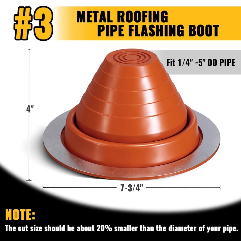 VIVIDA #3 Silicone Metal Roof Pipe Flashing Boot, High Temp