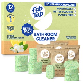 Fab Tab Bathroom Cleaner, Eco-Conscious Cleaning Tablets for Sparkling Bathrooms, Powerful Grime Remover, Citrus Scent, No Harmful Chemicals, Economical Refills - 12 Tablets (bottle not included)