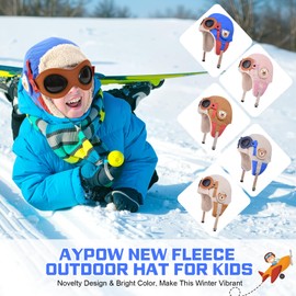 AYPOW Children's Winter Thermal Fleece Hat Bomber Hats with Removable Protective Glasses 6-12, Windproof Adjustable Outdoor Ski Hiking Cycling Cap Beanie Hat for Boys Girls Winter Hat Hood Outdoor,