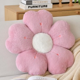 Flower Shaped Pillow, Cute Decorative Throw Pillow with Soft Artificial Rabbit Fur for Couch Bed Chair Floor, Flower Pillows Seating Cushions with Room Décor for Bedroom Living Room (13.7" Dusty Pink)
