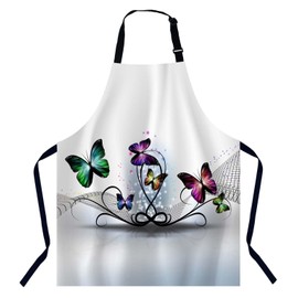 Xuwenz Colorful Butterflies Abstract Kitchen Apron for Women Men, Unisex Adjustable Cooking Apron, Waterproof Apron for Home Kitchen, Restaurant, Coffee House