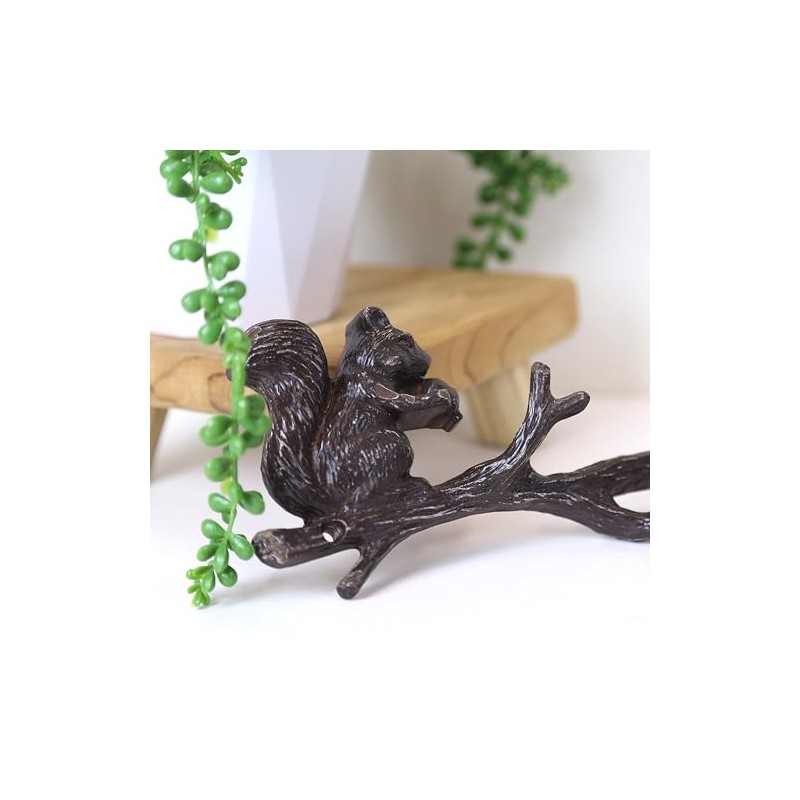 Fyne-Finds Metal Brown Squirrel Animal on Branch Rustic Coat Keys