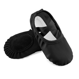 EQSJIU - Zapatillas de ballet para niñas, de piel sintética, para bailarina, Negro -, 16 MX Niñito