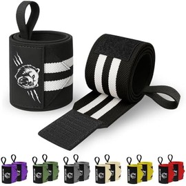 TECEUM Muñequeras de Levantamiento de Pesas con Lazo para el Pulgar  Negro con Líneas Blancas  Grizzly  12 Pulgadas  Soporte de Muñeca de