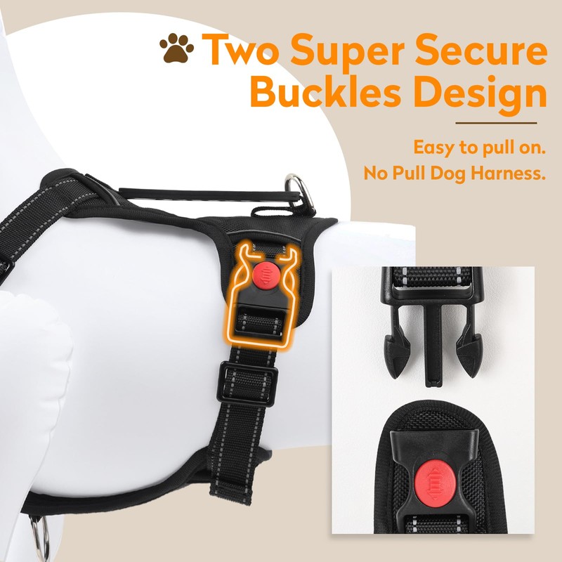 PWOD No Pull Dog Harness with 2 Leash Clips, Reflective