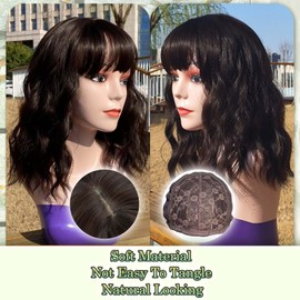 MaxlaceWig Brown Wig with Bangs Bob Wig Synthetic Short Bob Wig Dark Brown Wavy Wig Synthetic Heat Resistant Fiber Wigs for Women 14 Inch