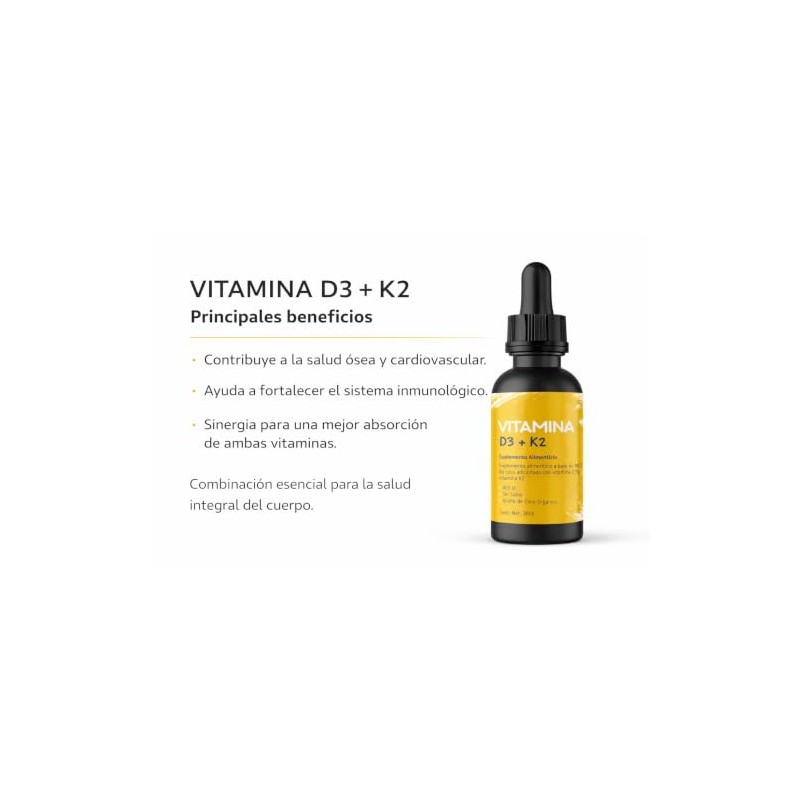 Vitamina D3 + K2 en gotas 30ml, suplemento diario, sin