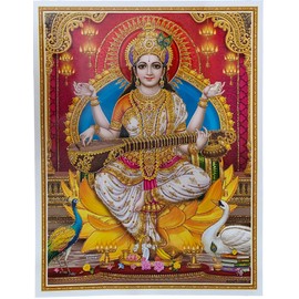 Rastogi Handicraft Best Of Indian Reprint Póster de Dios Hindú con imagen sin marco (Saraswati-Ji-Red-BG-11 X9)
