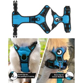 Joytale No Pull Dog Harness for Large Dogs, Reflective Pet Vest with Front Clip, Adjustable Soft Padded Harnesses with Easy Control Handle for Training and Walking, Sky Blue, L