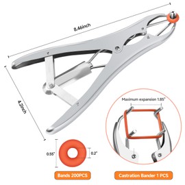Kit de bandas de cabra – banda de acero inoxidable, 200 anillos de castrador, alicates expansores de globo, solución completa para castración de ganado