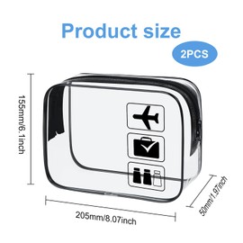 2pcs TSA Approved Toiletry Bag, Clear Travel Toiletry Bag with Zippers, Quart Sized Travel Toiletry Bag for Women Men, Carry on Airport Airline Compliant Bag (Black)