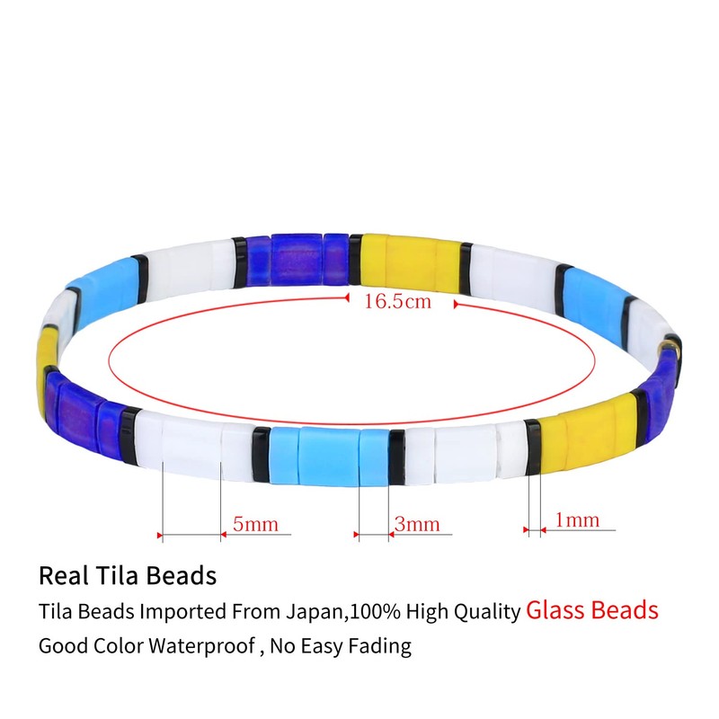 KELITCH Classic Link Bracelets Bangles Tila Beads Stretch Bracelets Summer