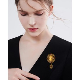 Vintage Victorian Lady Beauty Maiden Cameo Brooch Pin For Women Fashion Elegant Teardrop Pendant Crystal Brooches For Hat Scarf Collar Lapel Corsage Royal Luxury Jewelry Gifts For Anniversary Birthday