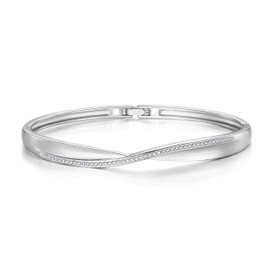 Philip Jones Silver Plated Arc Bangle Created with Zircondia® Crystals (7 Inch)