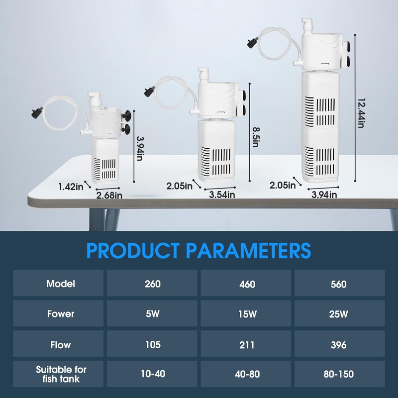 QiQiWader The Fish Tank Filter is Suitable for 10-40 Gallon