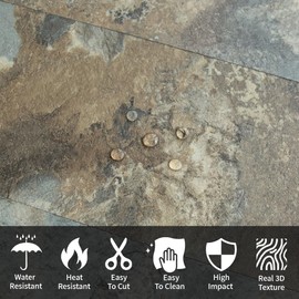 AULIGET 20-Piece Beige & Brown Slate Peel and Stick Backsplash Wall Tiles, 6" x 12" PVC Faux Stone Stick on Tiles Backsplash Kitchen