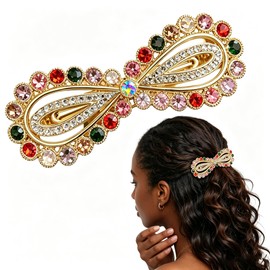 Sparkling Crystal Stone French Barrette，Vintage Rhinestone Snap Hair Clips