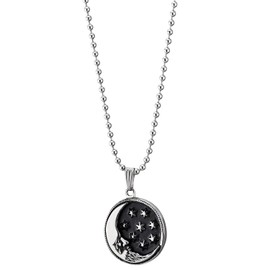 Men Women Stainless Steel Black Silver Crescent Moon Face and Stars Circle Medal Pendant Necklace(CA)
