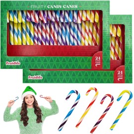 Fruidles Christmas Candy Canes Suckers, Multicolored Rainbow Fruity Flavor, Individually Wrapped (144-Pack)