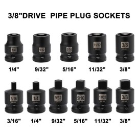 Mayouko 11PCS 3/8" Drive SAE Pipe Plug Socket Set, Tapered Male Square Drive, Chamfered Female Square Drive, CR-MO