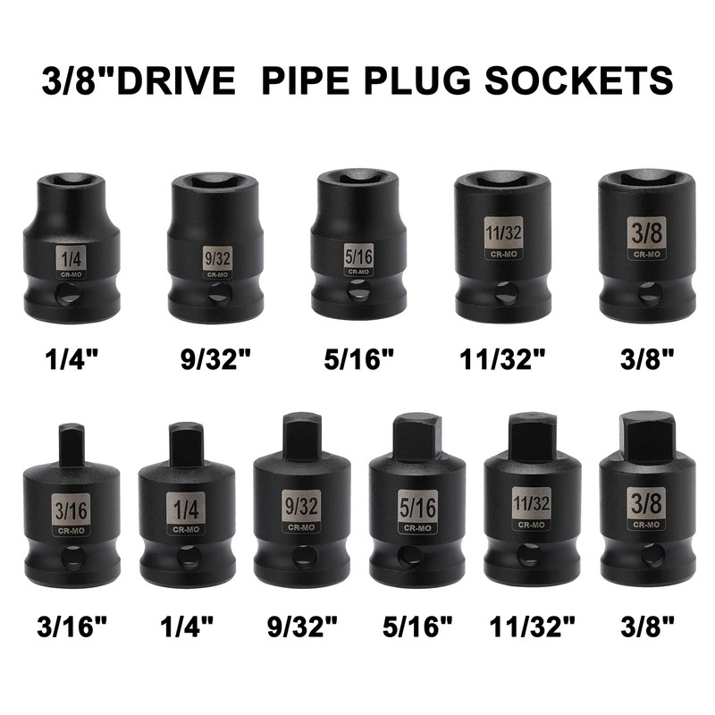 Mayouko 11PCS 3/8" Drive SAE Pipe Plug Socket Set, Tapered