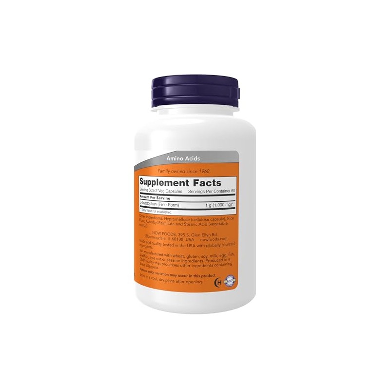 NOW L-Tryptophan 500 mg,120 Veg Capsules