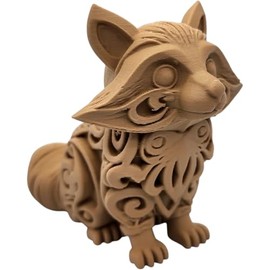 Wood Carved-Style Raccoon Figurine – Cute 3D Printed Forest Animal Sculpture for Rustic Shelf Decor, Nature Collectors & Gift Displays – 3D Printed in Canada