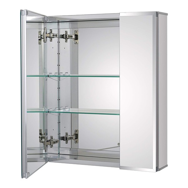 Fundin Aluminum Bathroom Medicine Cabinet with Framless Double Sided Mirror Door 20 x 24 Inch Recess or Surface Mount；2 Doors, 51 x 61 cm