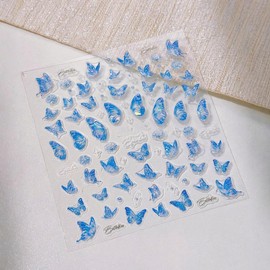 YIHONGYAN Summer Nail Stickers Nail Decoration 5D Relief Blue Butterfly Stickers Design Stick on Nails for Women Girls Nail Art Supplies 1 Sheets