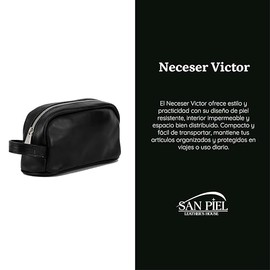 SAN PIEL | Neceser Victor en Piel Hombre Color Negro | Bolsa Aseo Compacta y Elegante | Organizador Viaje con Asa Lateral y Cierre Metálico | Accesorio Premium Cuidado Personal Masculino
