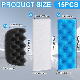Threlaco 15 Pcs 206/207 Bio Foam Value Pack Foam Filter Media Replacement Sponges Replacement Aquarium Filter Media
