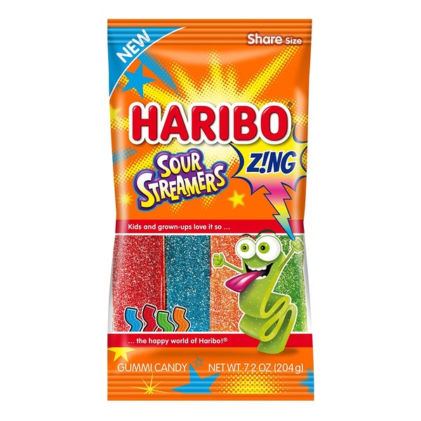Haribo Gummi Candy, Z!NG Sour Streamers, 7.2 Ounce, Pack of 14