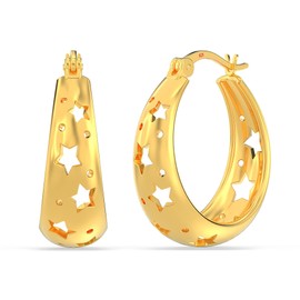 LeCalla 925 Sterling Silver Filigree Hoops Earring | 14K Gold-Plated Jewelry | Small Oval Star Cut Chunky Filigree Earring Hoops for Women - 20mm